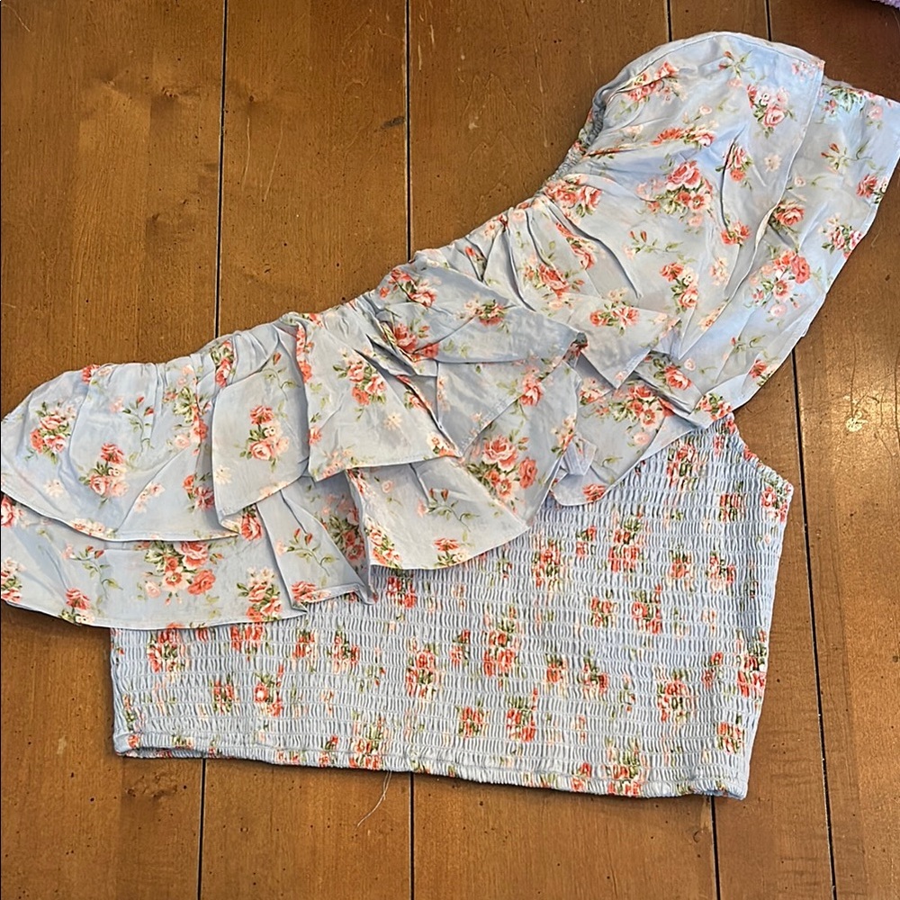 Abercrombie & Fitch Floral Ruffle Off-Shoulder Top